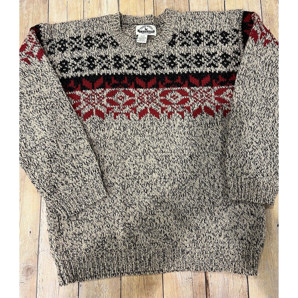 VTG Eddie Bauer Legends 100% Wool Nordic Fair Isle Sweater Brown/Oatmeal M-L